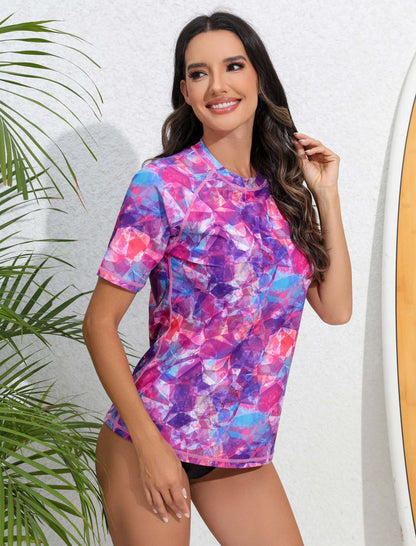 Sunlit Glow Short Sleeve Rash Guard Shirts with Built in Bra