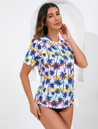 Sunlit Glow Short Sleeve Rash Guard Shirts with Built in Bra