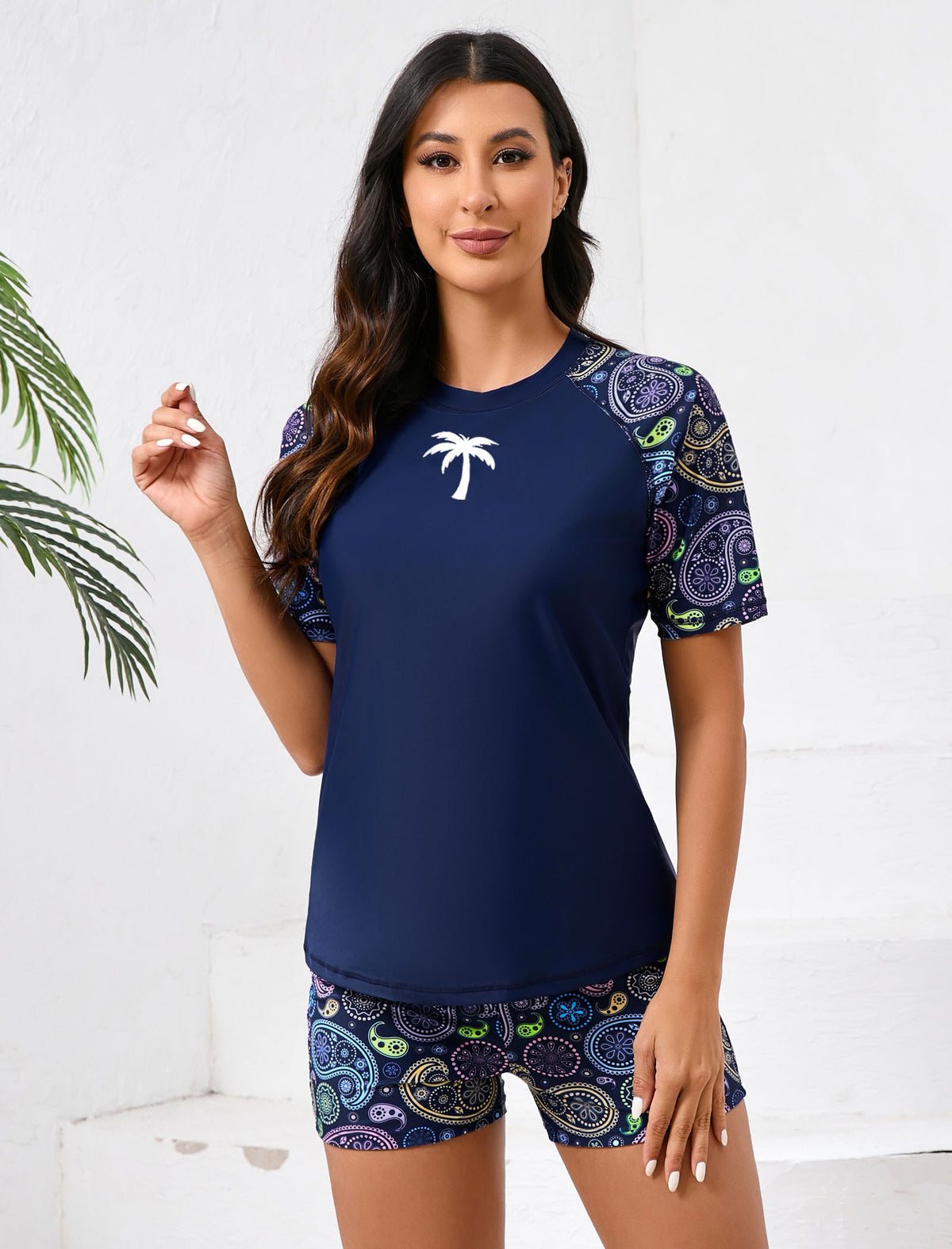 Halcurt Damen-Zweiteiler-Badeanzug (Shirt und Boardshorts)
