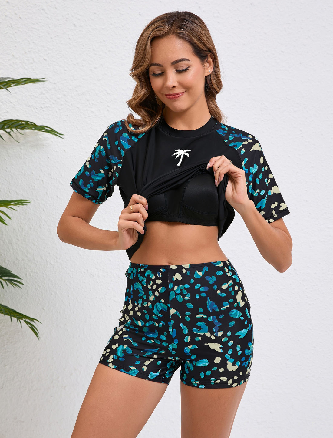 Coastal Breeze Two Piece Rash Guard Sets with Built in Bra