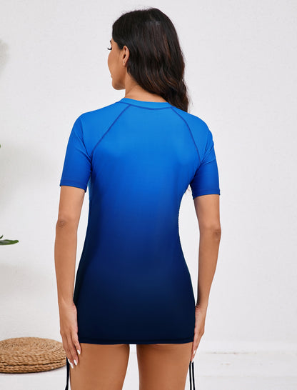 Salt Air Half Zip Drawstring Rash Guard Shirts with Built in Bra