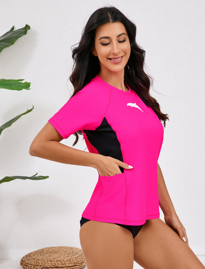 Soft Surf Rash Guard Shirts Pocket with Built in Bra