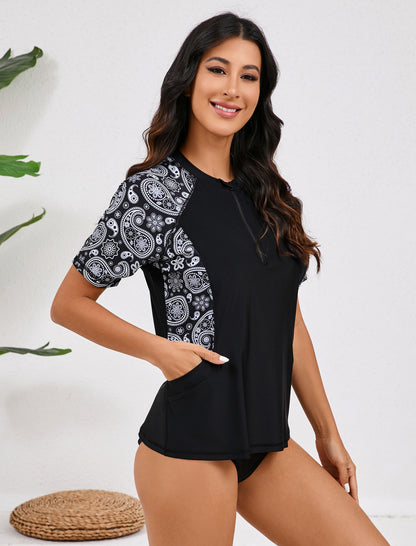 Haut de maillot de bain à manches courtes et demi-zip pour femme Halcurt