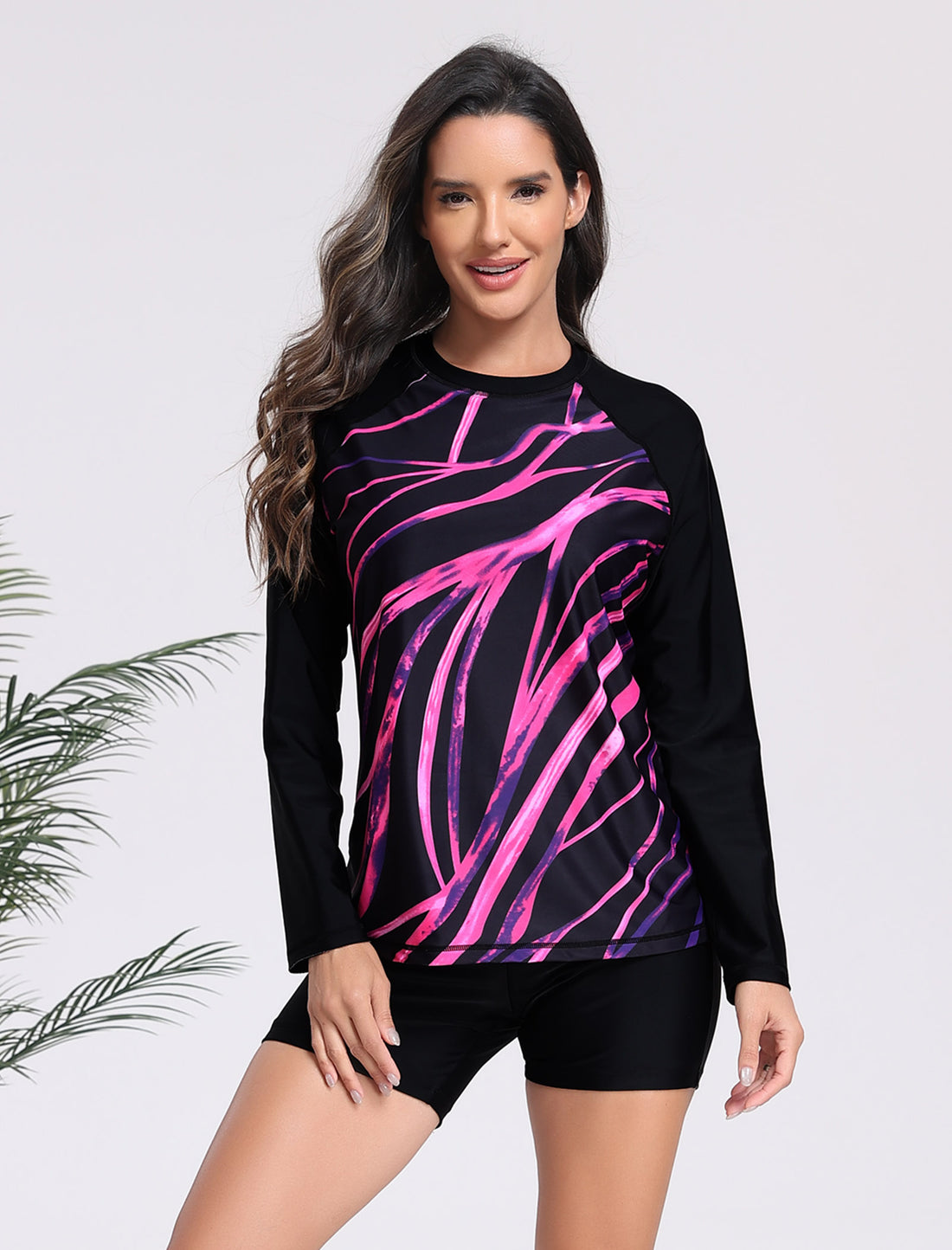 Effortless Protection Two Piece Rash Guard Sets with Built in Bra and Boardshorts