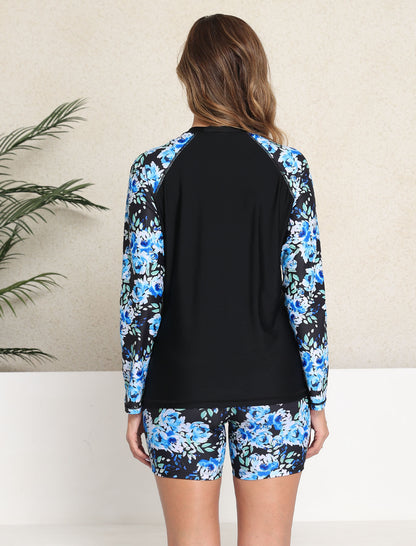 Effortless Protection Two Piece Rash Guard Sets with Built in Bra and Boardshorts