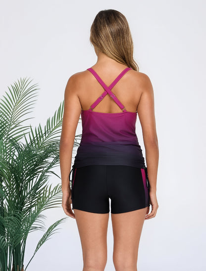 Morning Shore Drawstring Two Piece Tankini Sets with Side Pockets
