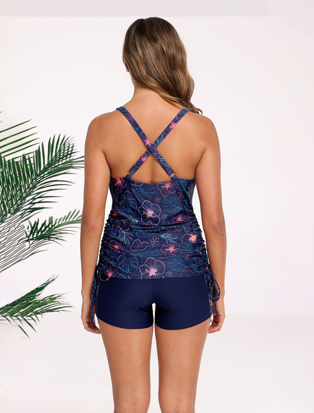 Morning Shore Drawstring Two Piece Tankini Sets with Side Pockets