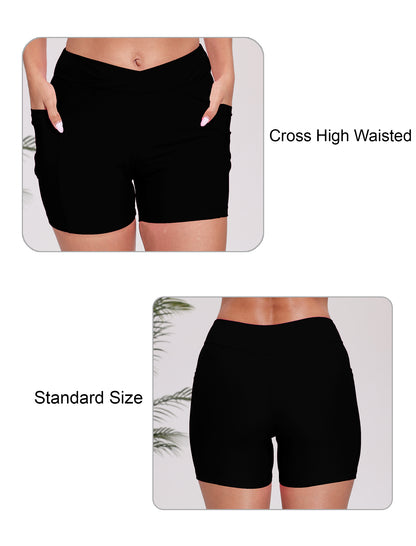 Summer Bliss High Waisted Swim Board Shorts with Pockets
