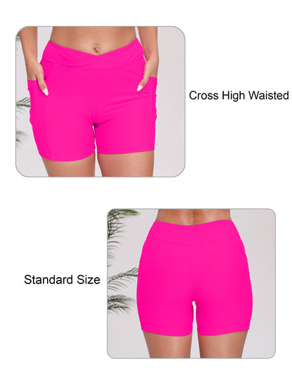 Summer Bliss High Waisted Swim Board Shorts with Pockets