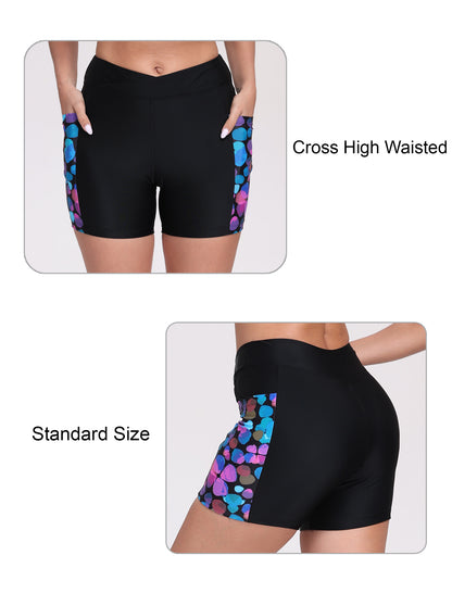 Summer Bliss High Waisted Swim Board Shorts with Pockets