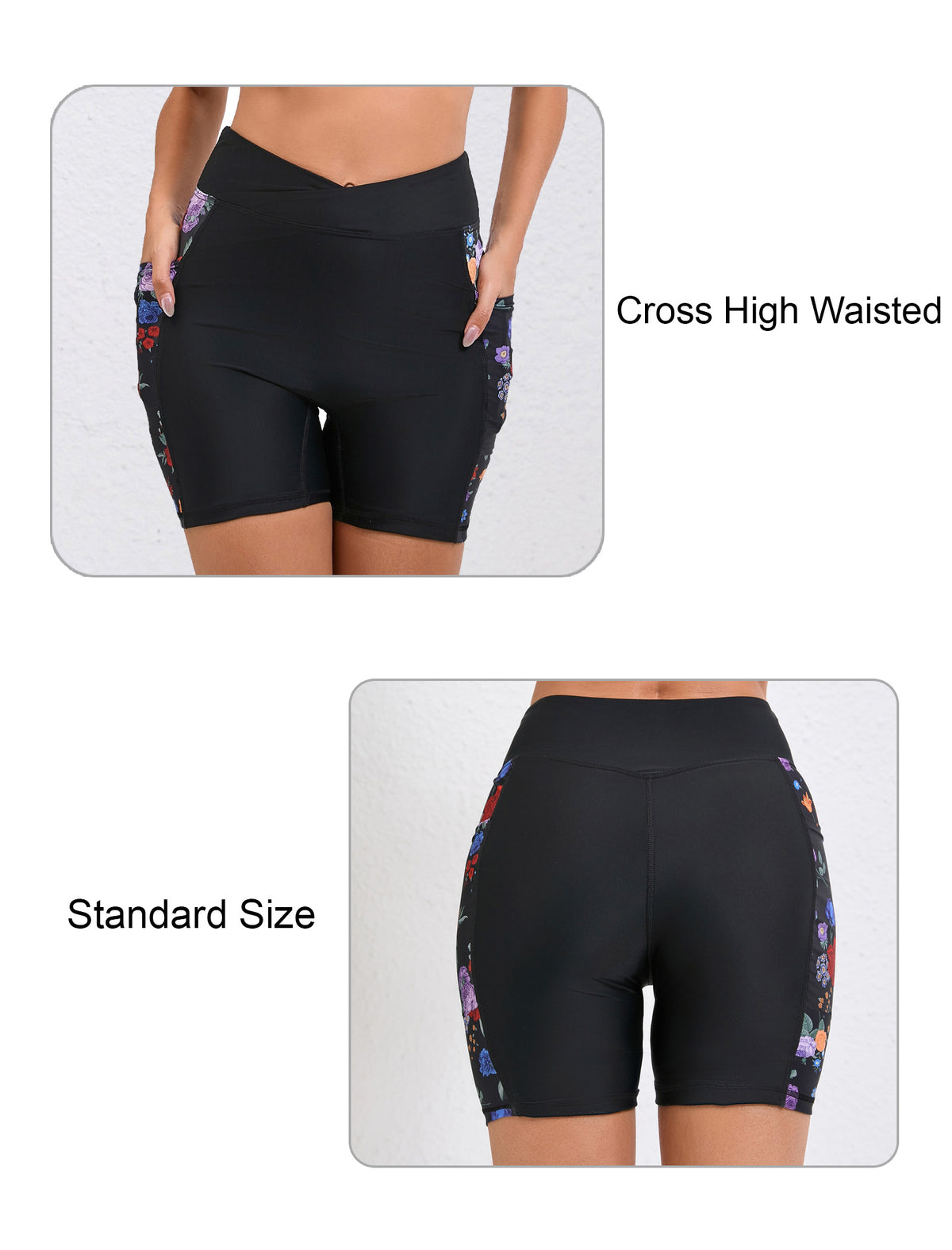 Summer Bliss High Waisted Swim Board Shorts with Pockets
