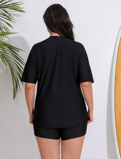 Endless Play Plus Size Short Sleeve Two Piece Rash Guard Sets with Built in Bra