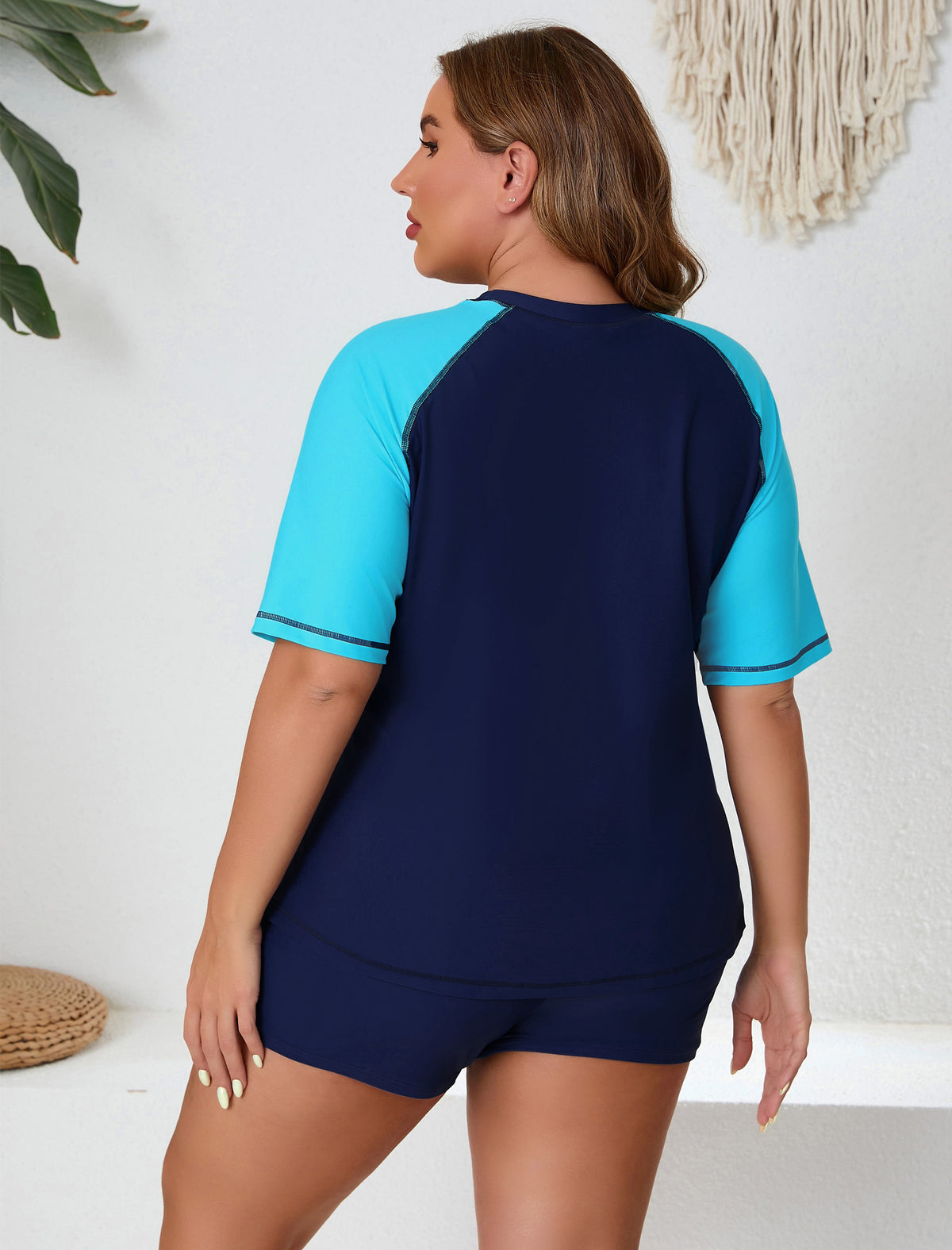 Endless Play Plus Size Short Sleeve Two Piece Rash Guard Sets with Built in Bra