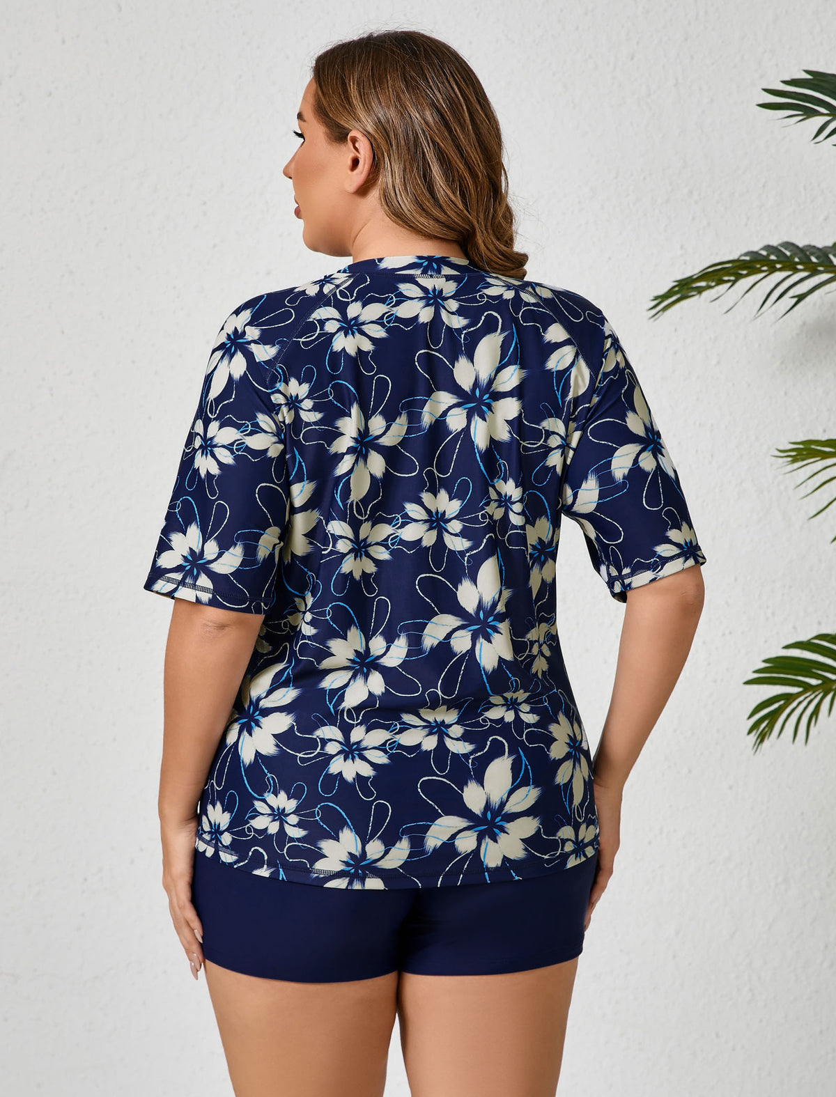 Endless Play Plus Size Short Sleeve Two Piece Rash Guard Sets with Built in Bra
