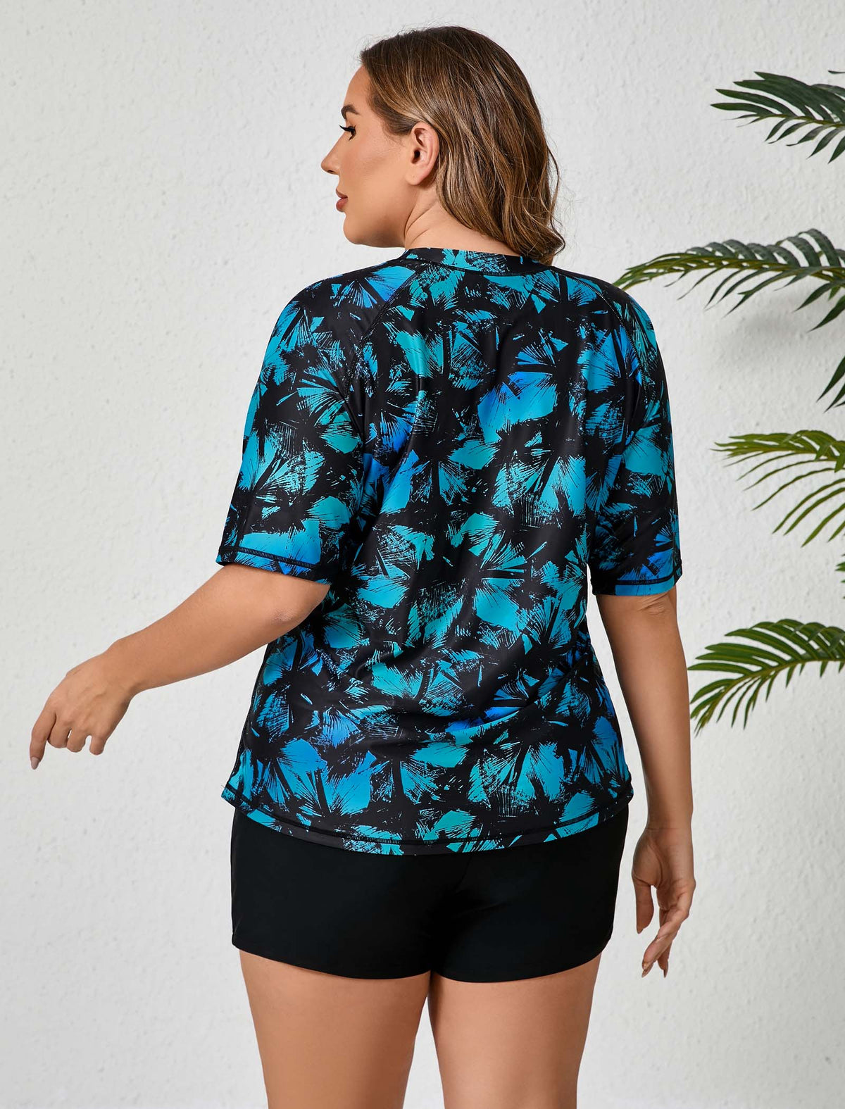 Endless Play Plus Size Short Sleeve Two Piece Rash Guard Sets with Built in Bra