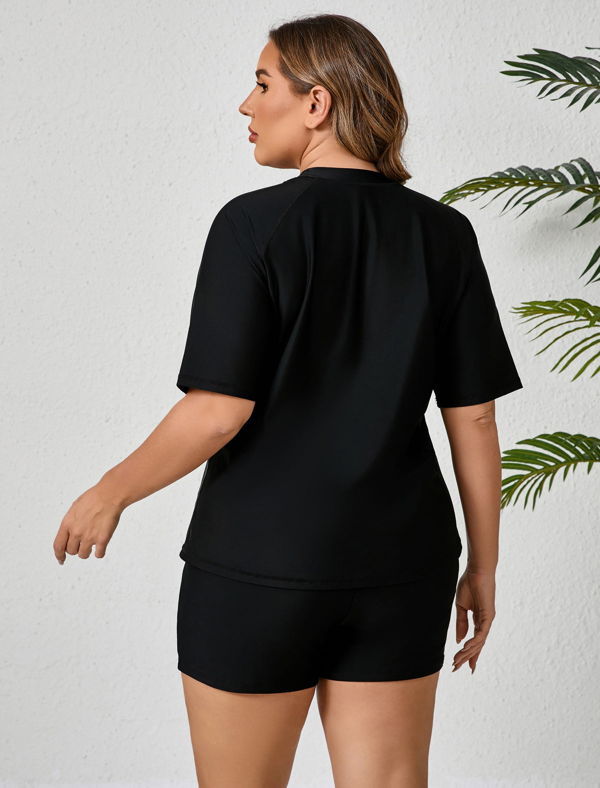 Endless Play Plus Size Short Sleeve Two Piece Rash Guard Sets with Built in Bra
