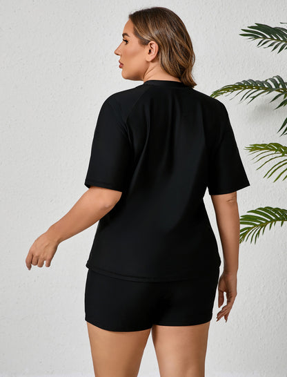 Endless Play Plus Size Short Sleeve Two Piece Rash Guard Sets with Built in Bra