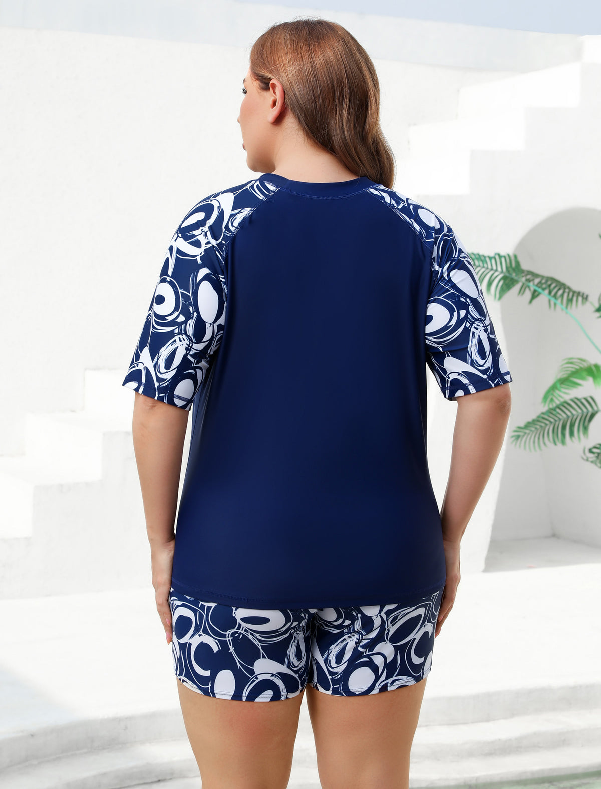 Endless Play Plus Size Short Sleeve Two Piece Rash Guard Sets with Built in Bra