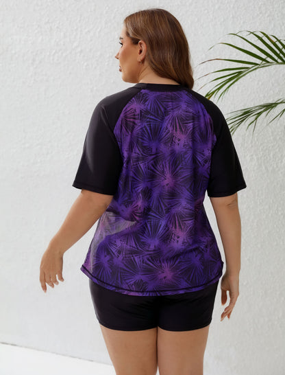 Endless Play Plus Size Short Sleeve Two Piece Rash Guard Sets with Built in Bra