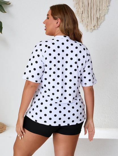 Endless Play Plus Size Short Sleeve Two Piece Rash Guard Sets with Built in Bra