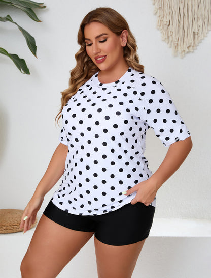Endless Play Plus Size Short Sleeve Two Piece Rash Guard Sets with Built in Bra