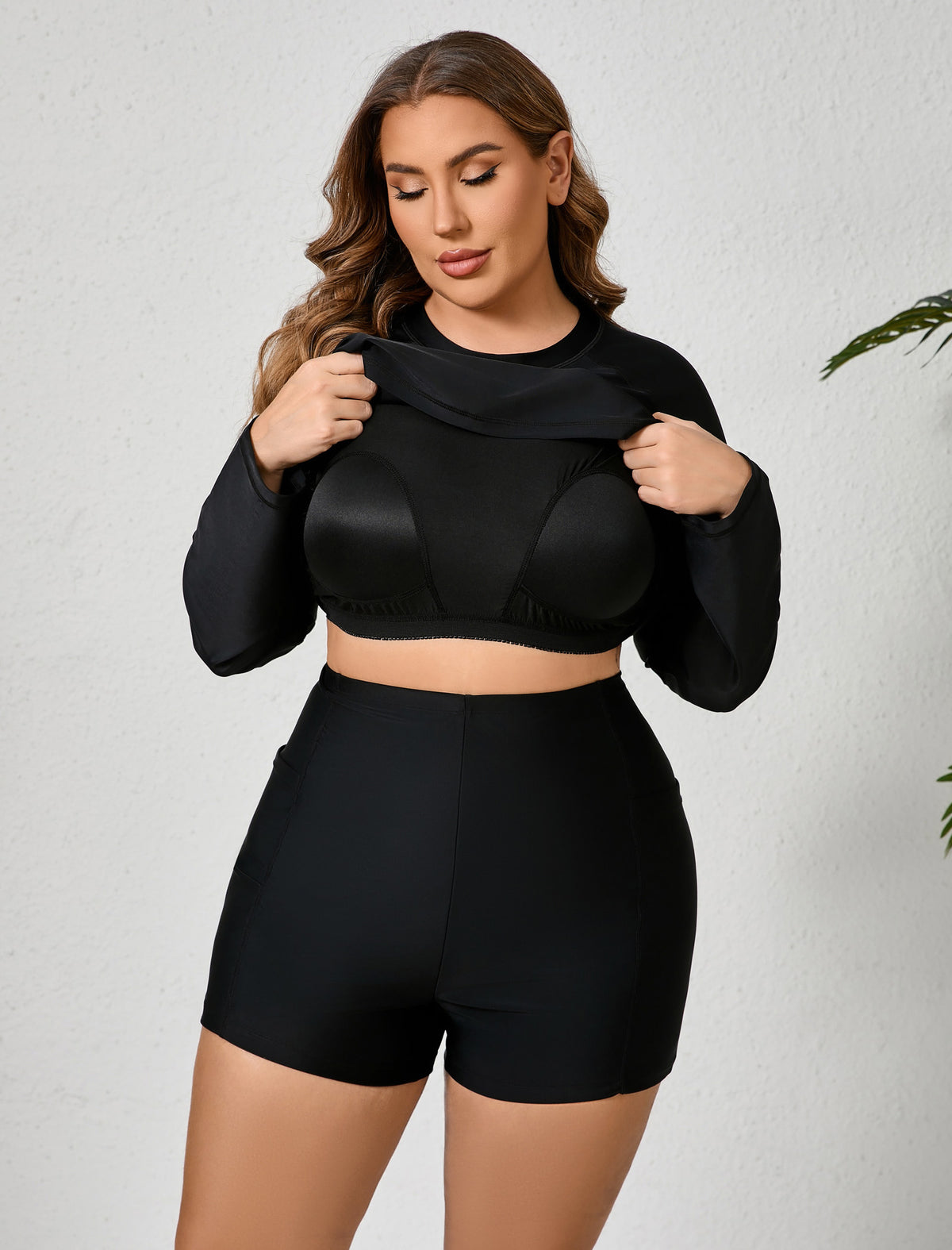 Holiday Uniform Plus Size Two Piece Rash Guard Sets with Built in Bra