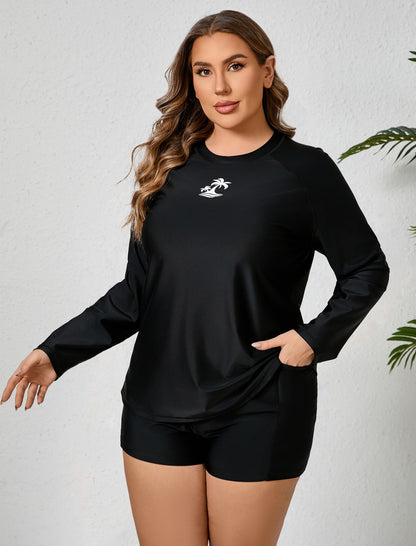Holiday Uniform Plus Size Two Piece Rash Guard Sets with Built in Bra