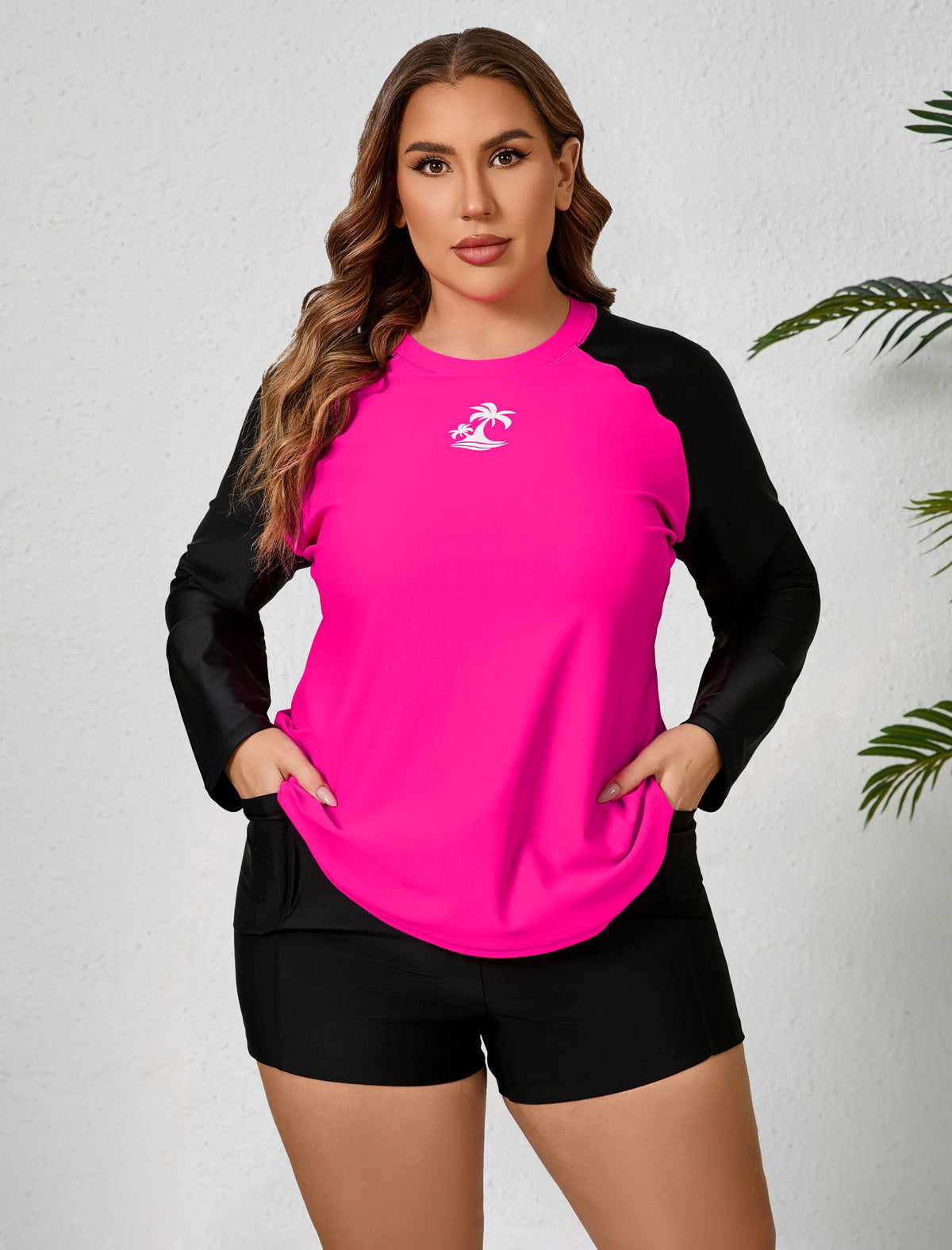 Holiday Uniform Plus Size Two Piece Rash Guard Sets with Built in Bra