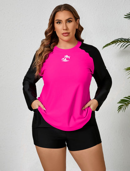 Holiday Uniform Plus Size Two Piece Rash Guard Sets with Built in Bra