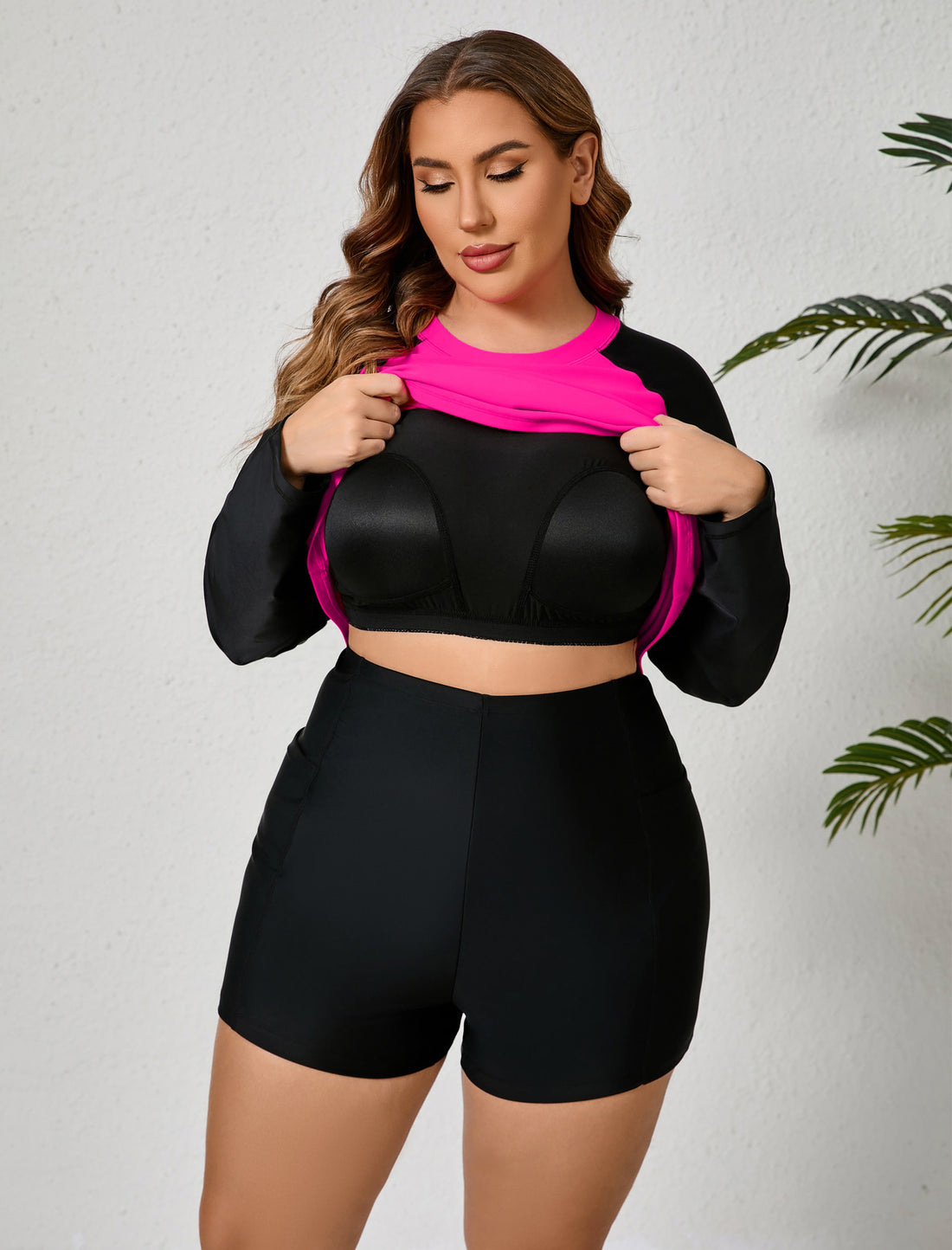 Holiday Uniform Plus Size Two Piece Rash Guard Sets with Built in Bra