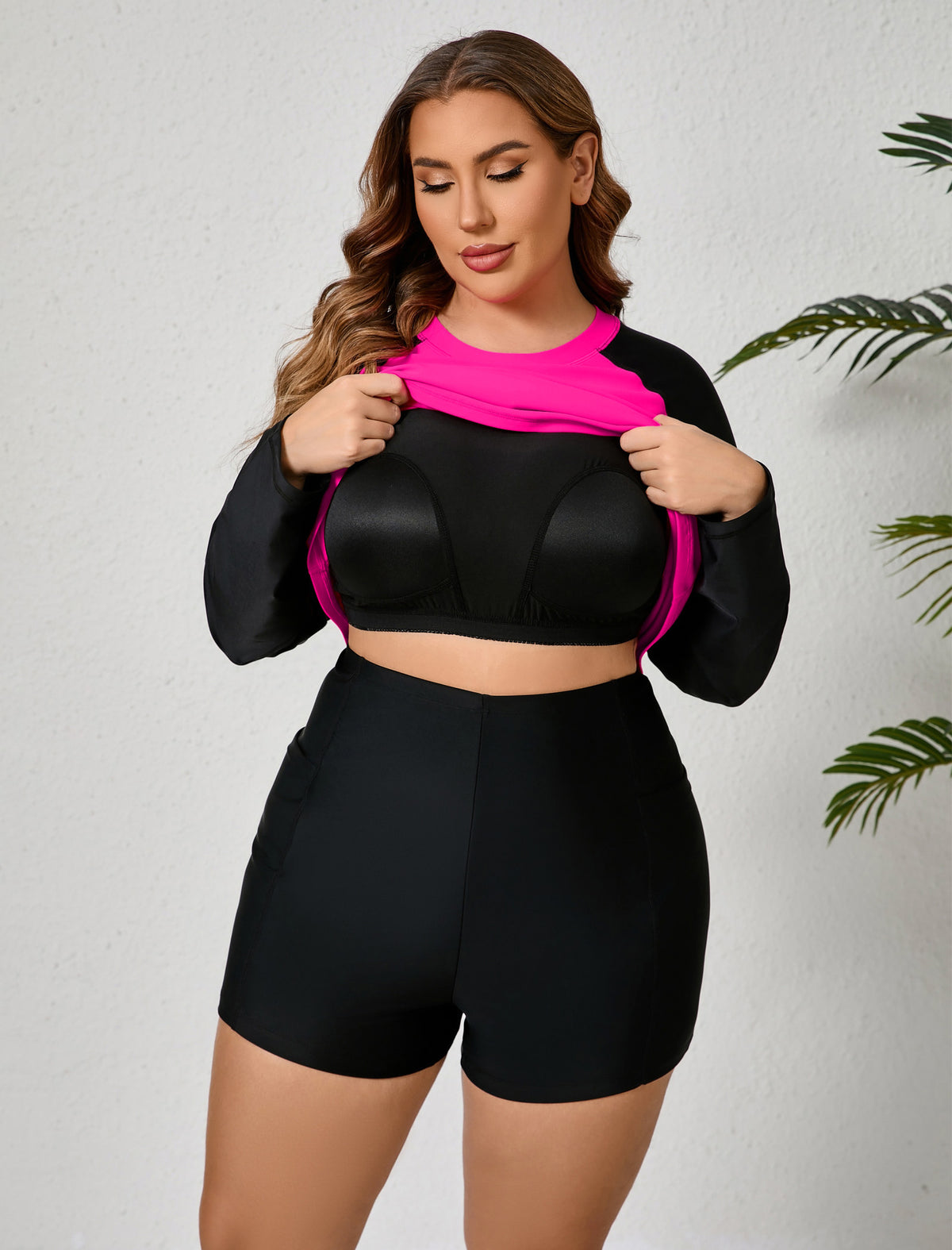 Holiday Uniform Plus Size Two Piece Rash Guard Sets with Built in Bra