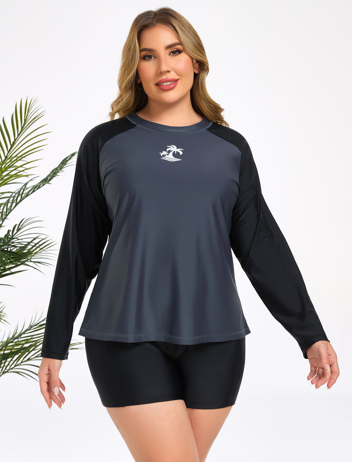 Holiday Uniform Plus Size Two Piece Rash Guard Sets with Built in Bra