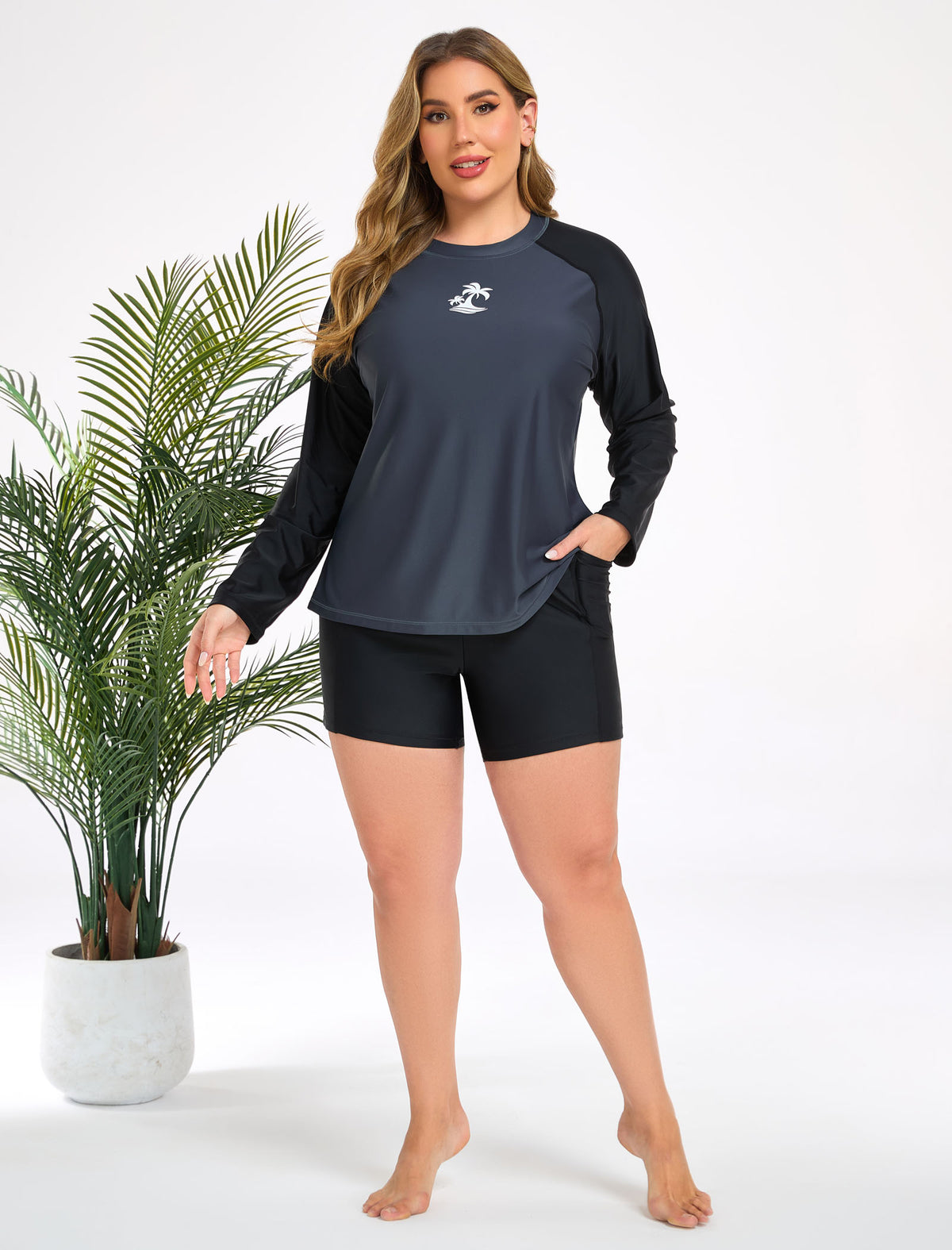 Holiday Uniform Plus Size Two Piece Rash Guard Sets with Built in Bra