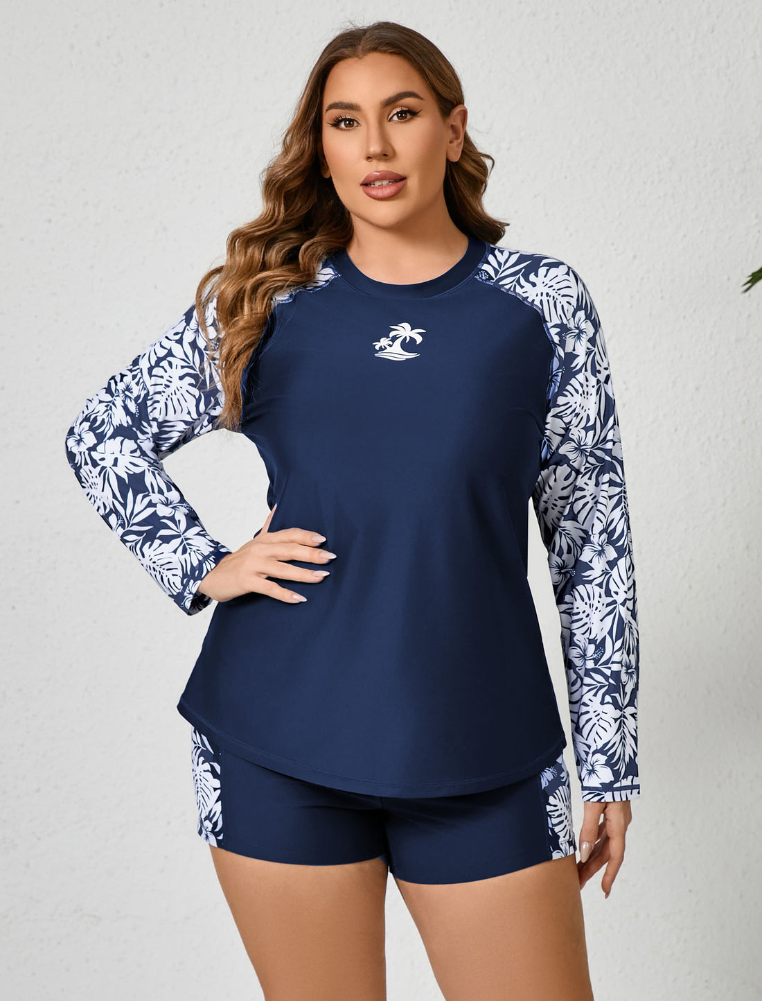 Holiday Uniform Plus Size Two Piece Rash Guard Sets with Built in Bra