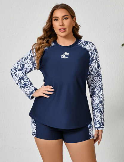 Holiday Uniform Plus Size Two Piece Rash Guard Sets with Built in Bra