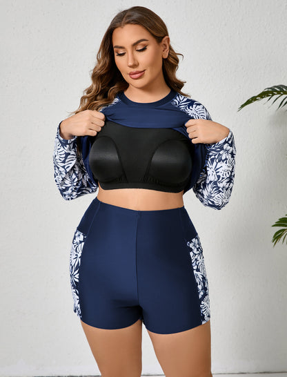 Holiday Uniform Plus Size Two Piece Rash Guard Sets with Built in Bra