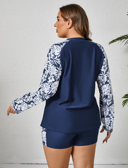Holiday Uniform Plus Size Two Piece Rash Guard Sets with Built in Bra