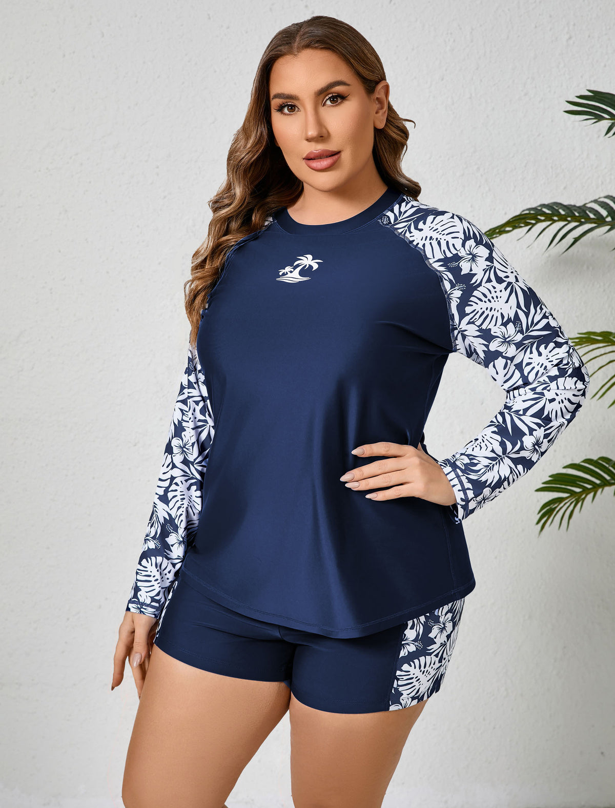 Holiday Uniform Plus Size Two Piece Rash Guard Sets with Built in Bra