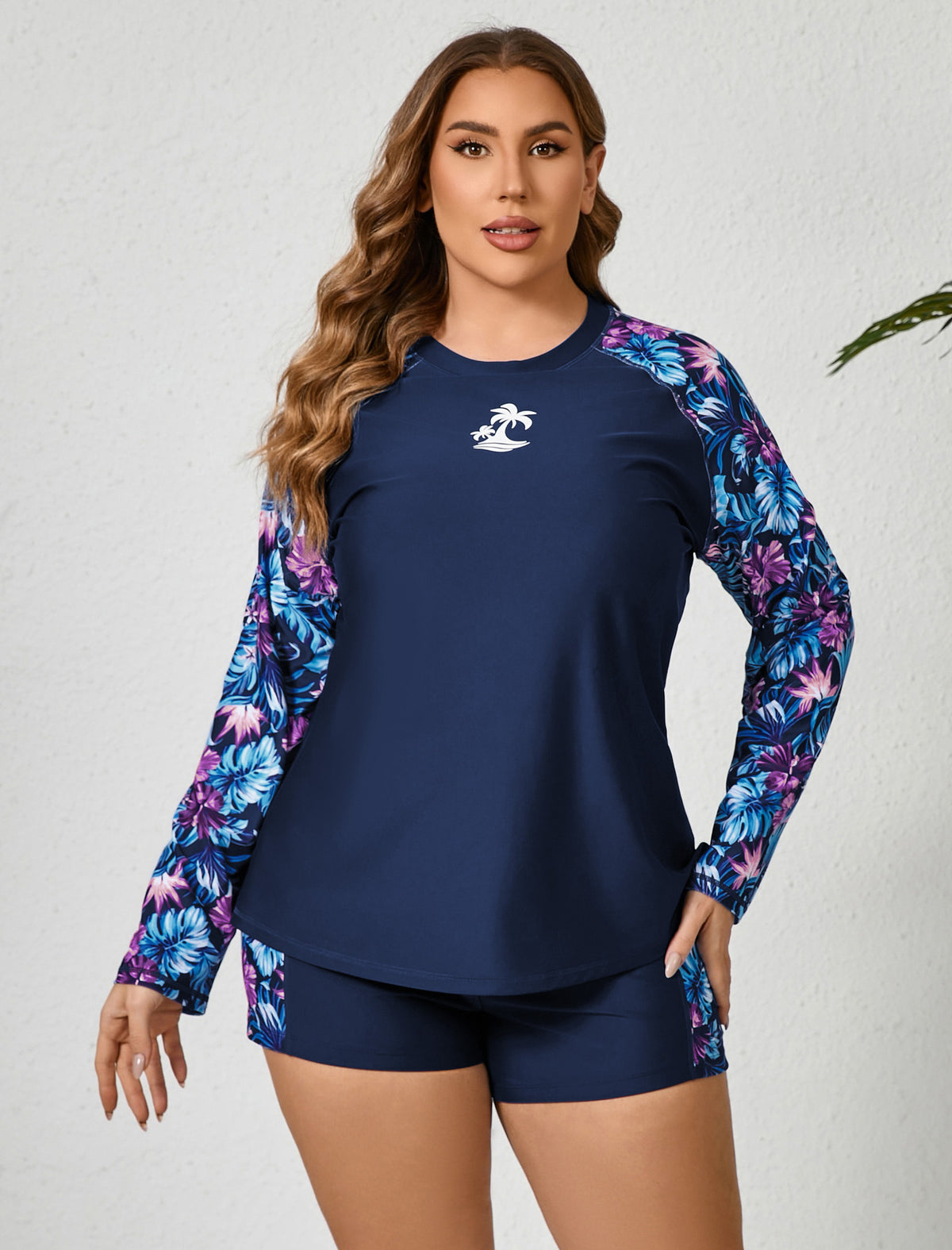 Holiday Uniform Plus Size Two Piece Rash Guard Sets with Built in Bra