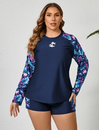 Holiday Uniform Plus Size Two Piece Rash Guard Sets with Built in Bra