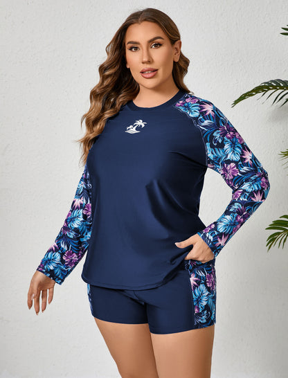 Holiday Uniform Plus Size Two Piece Rash Guard Sets with Built in Bra