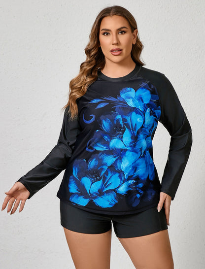 Holiday Uniform Plus Size Two Piece Rash Guard Sets with Built in Bra