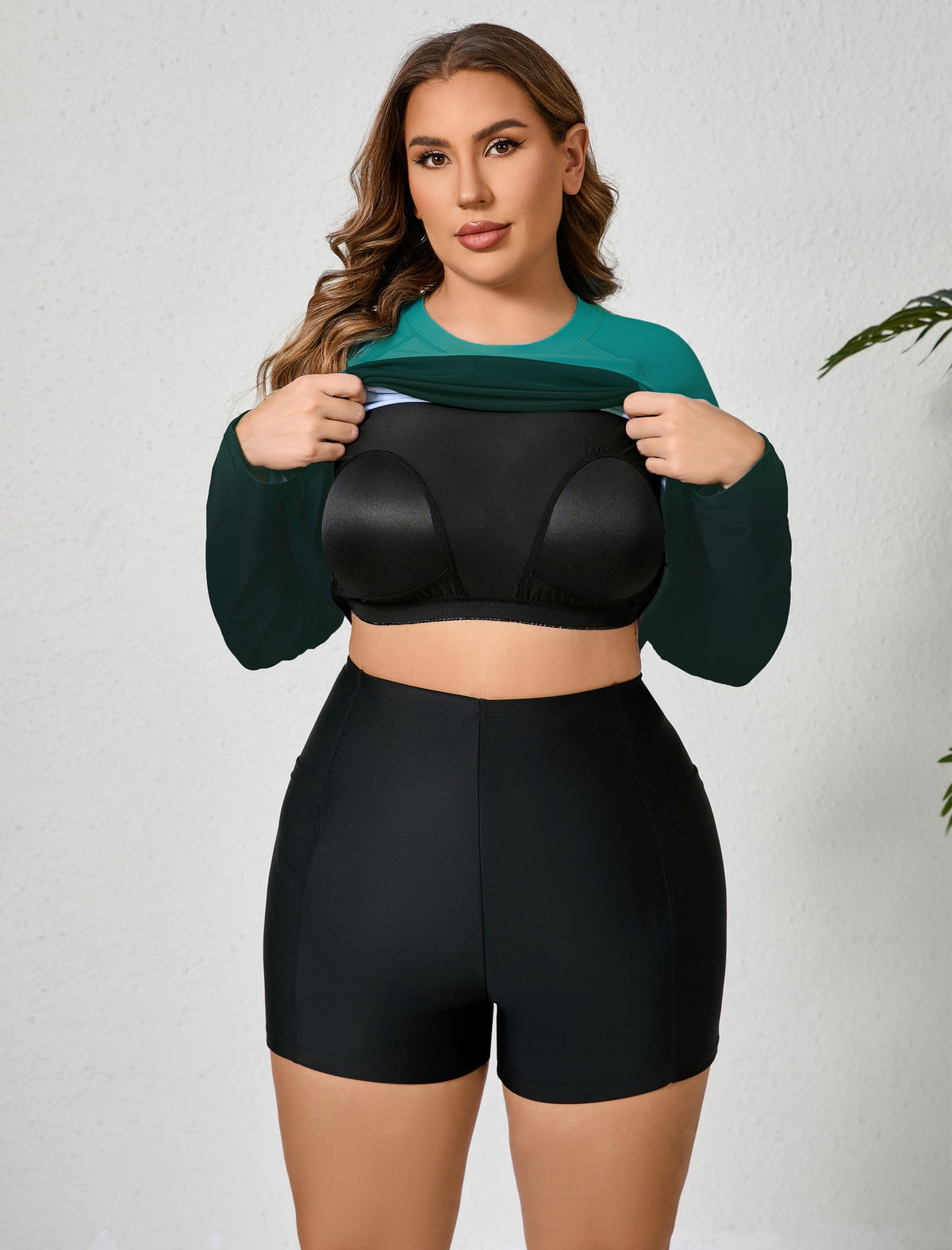 Holiday Uniform Plus Size Two Piece Rash Guard Sets with Built in Bra