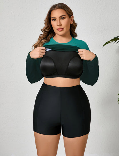 Holiday Uniform Plus Size Two Piece Rash Guard Sets with Built in Bra