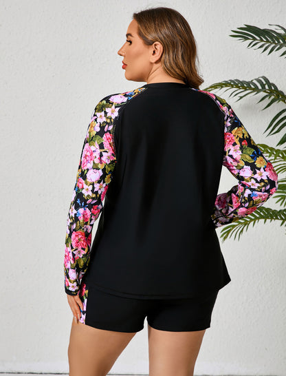 Holiday Uniform Plus Size Two Piece Rash Guard Sets with Built in Bra