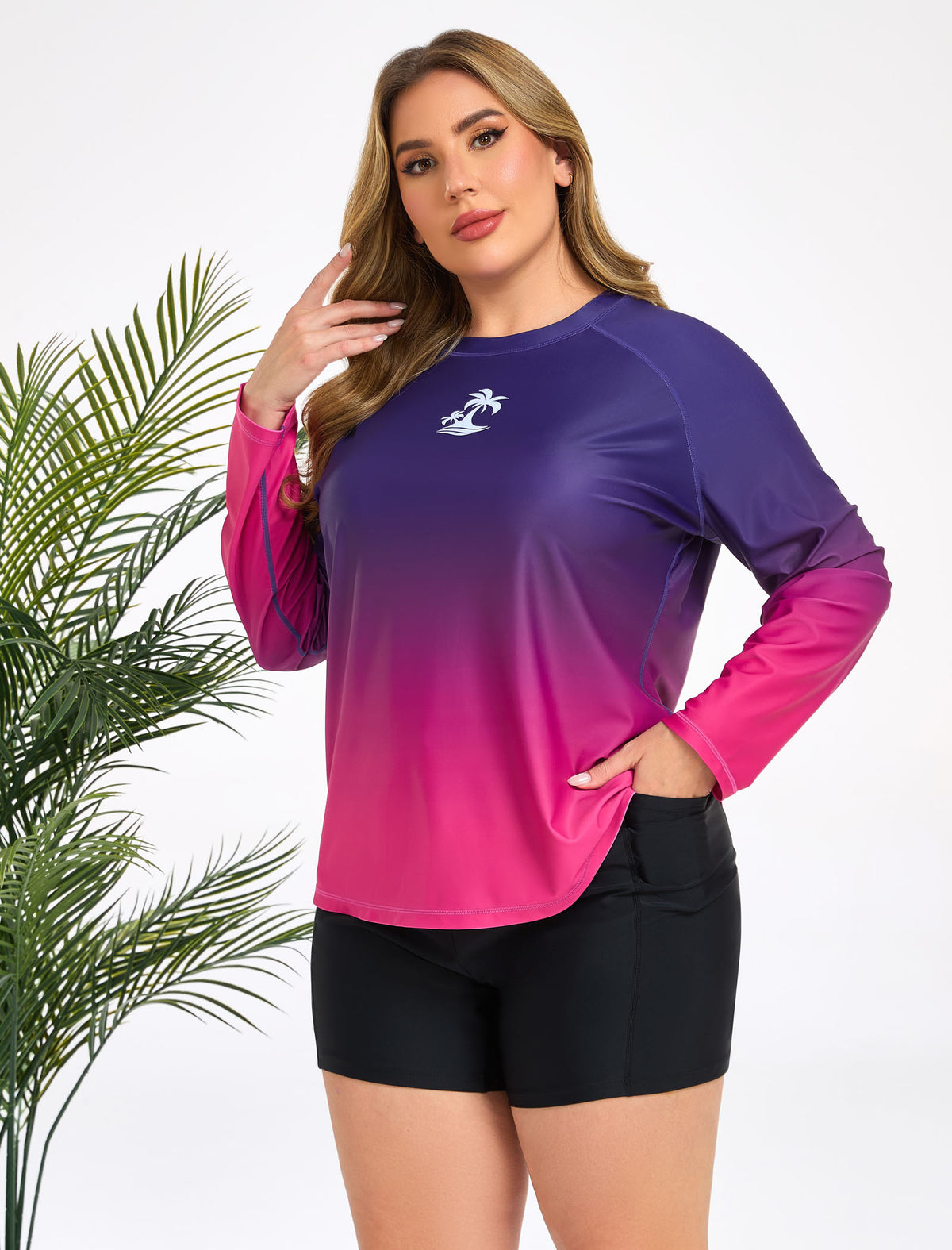 Holiday Uniform Plus Size Two Piece Rash Guard Sets with Built in Bra