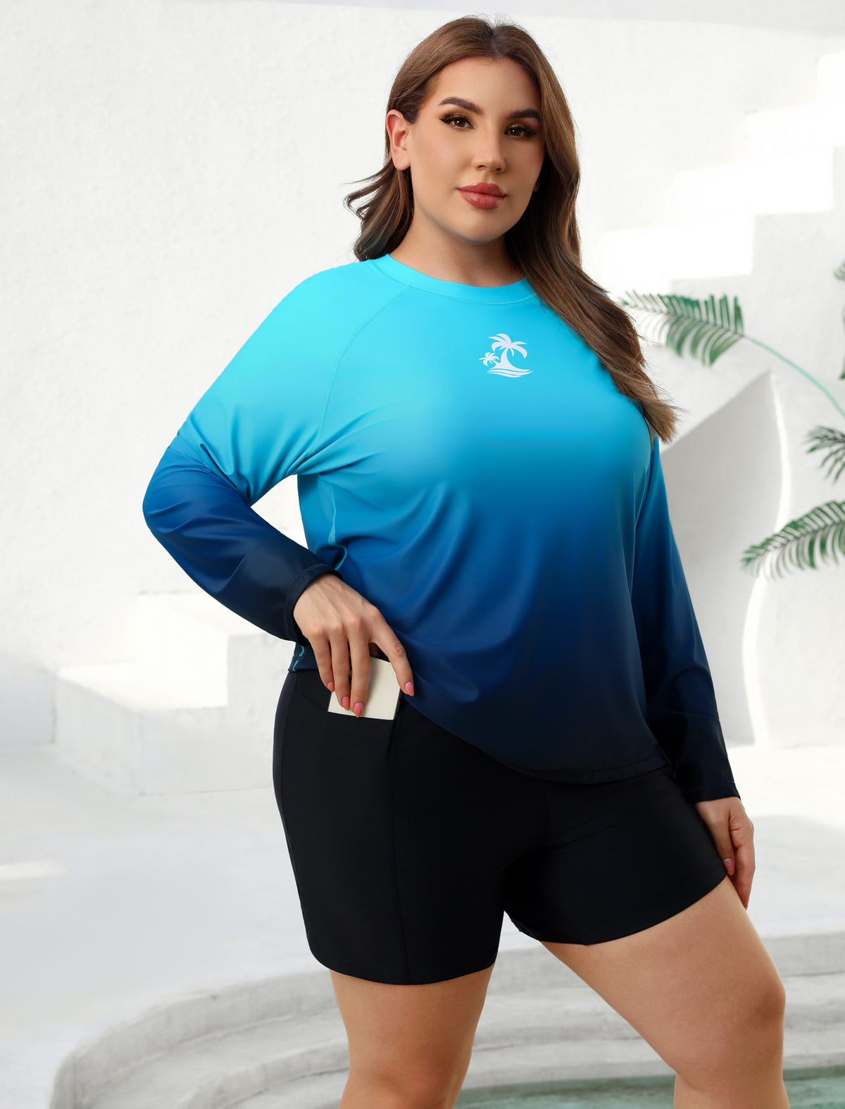 Holiday Uniform Plus Size Two Piece Rash Guard Sets with Built in Bra