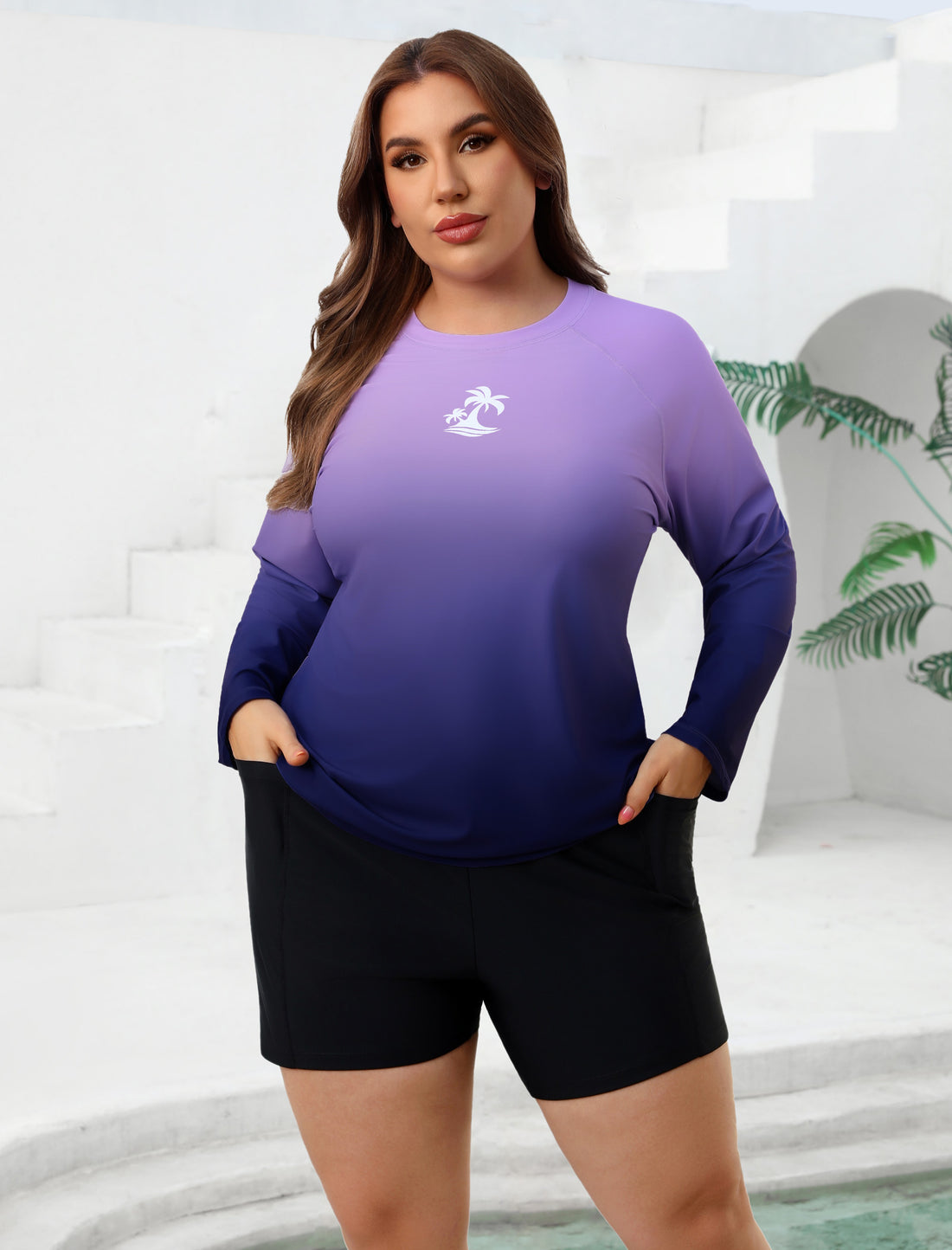 Holiday Uniform Plus Size Two Piece Rash Guard Sets with Built in Bra