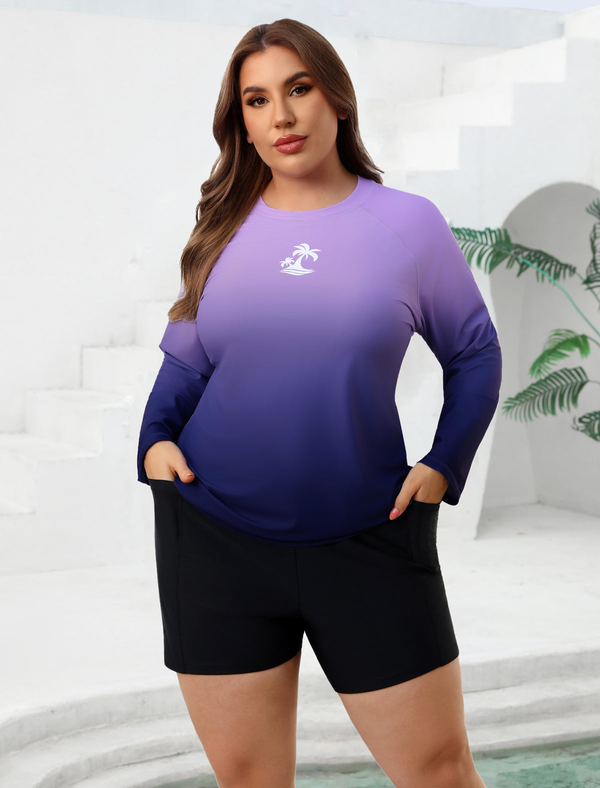 Holiday Uniform Plus Size Two Piece Rash Guard Sets with Built in Bra