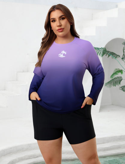 Holiday Uniform Plus Size Two Piece Rash Guard Sets with Built in Bra
